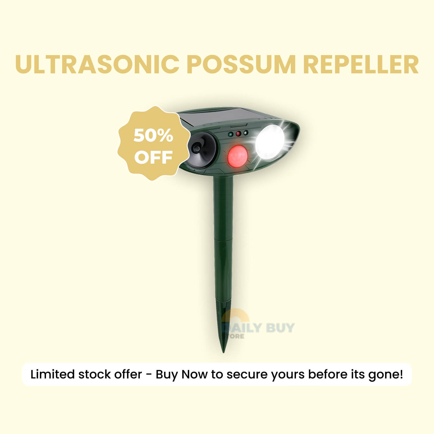 Ultrasonic Possum Repeller | Solar Powered, Waterproof & Chemical-Free for Effective Outdoor Pest Control