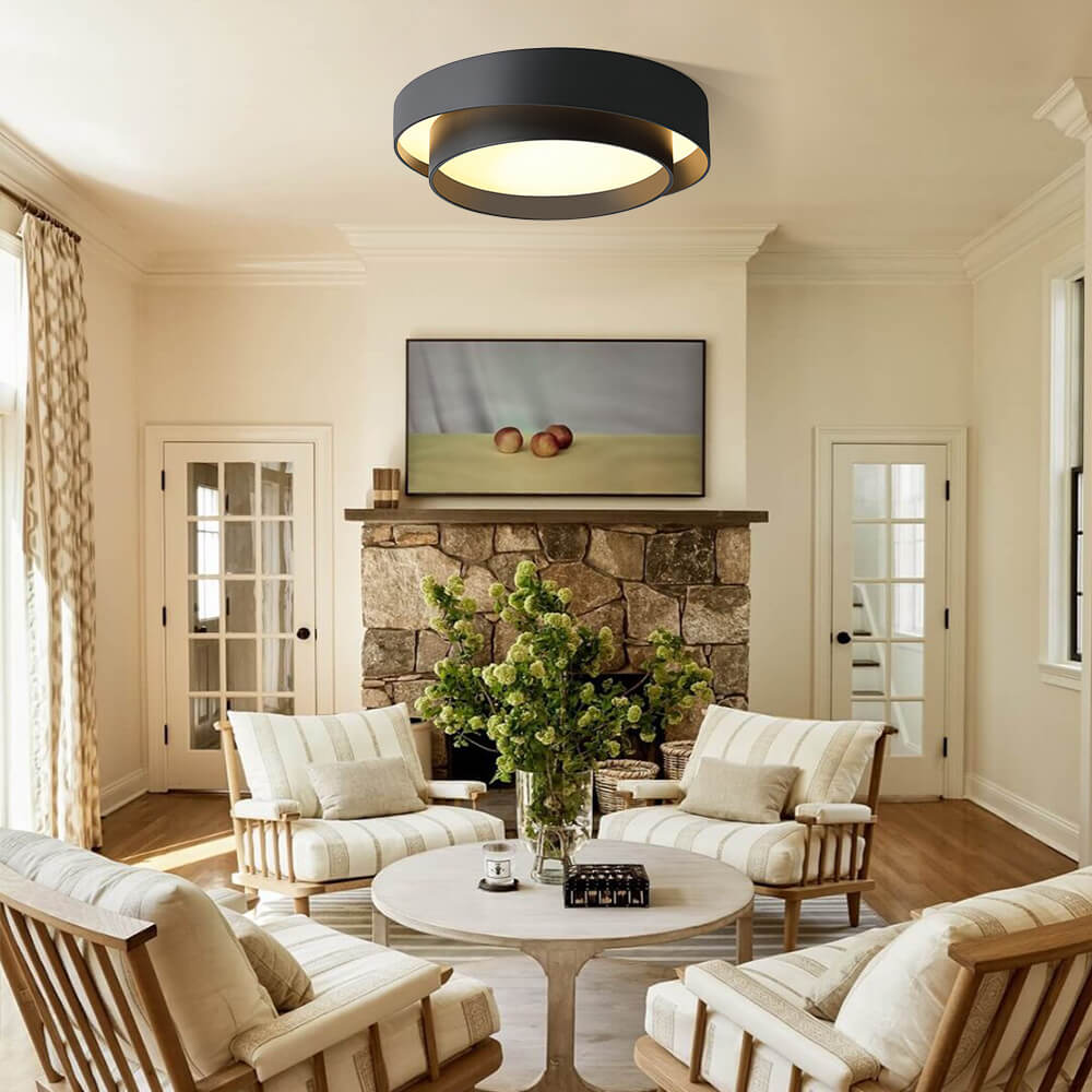 LED Flush Mount Ceiling Light - Concentric Circle Design - Modern Lighting Fixture for Living Room & Dining Room