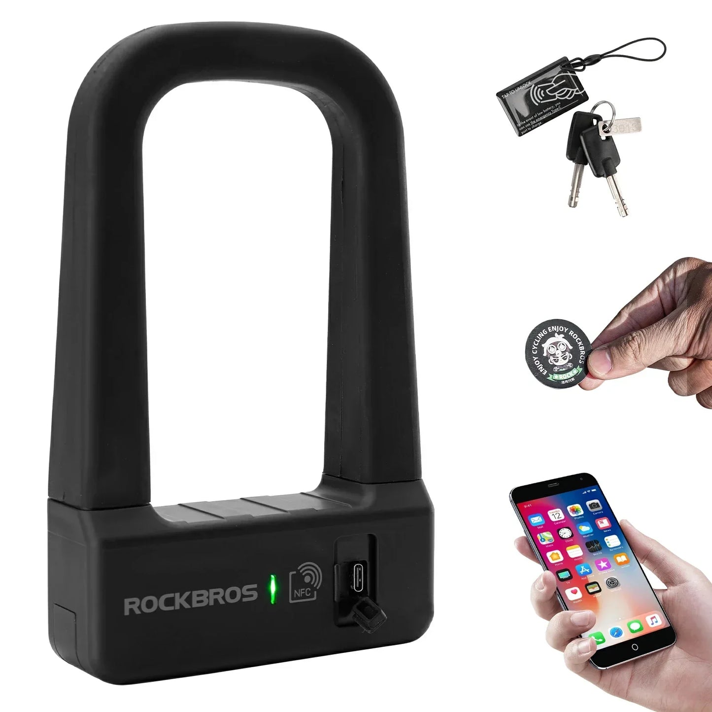 NFC Smart Bike U Lock | Heavy Duty Anti-Theft, Quick Unlock & Universal Fit for Road, Mountain & Folding Bikes