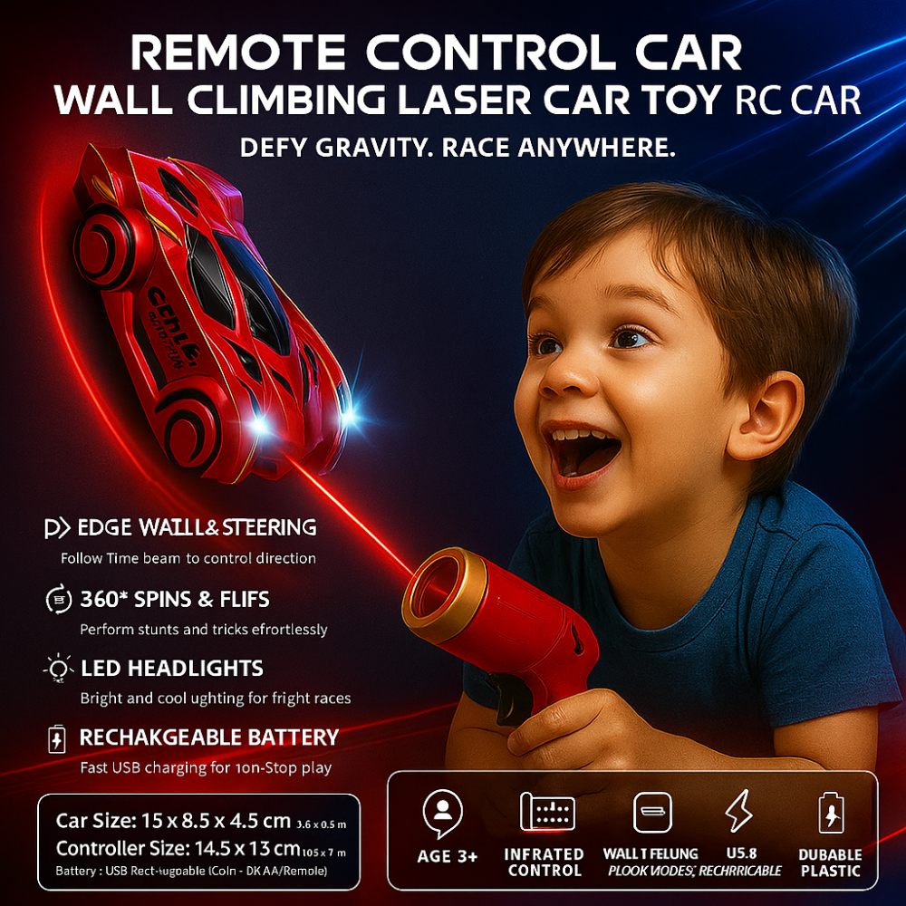 Laser-Controlled Wall Climbing RC Car | Gravity-Defying, LED Lights & Stunt Ready for Indoor Racing Fun