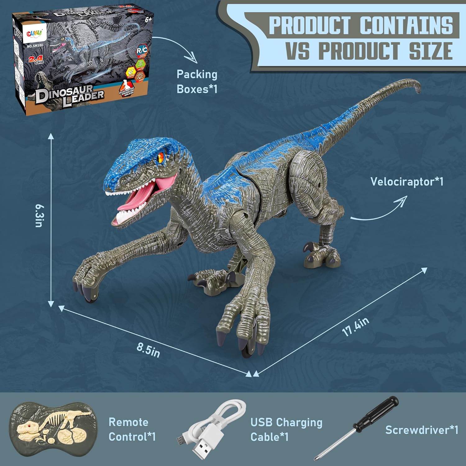 Remote Control Velociraptor Dinosaur | Lifelike Movement, Sounds & Interactive Fun for Kids Aged 3-12
