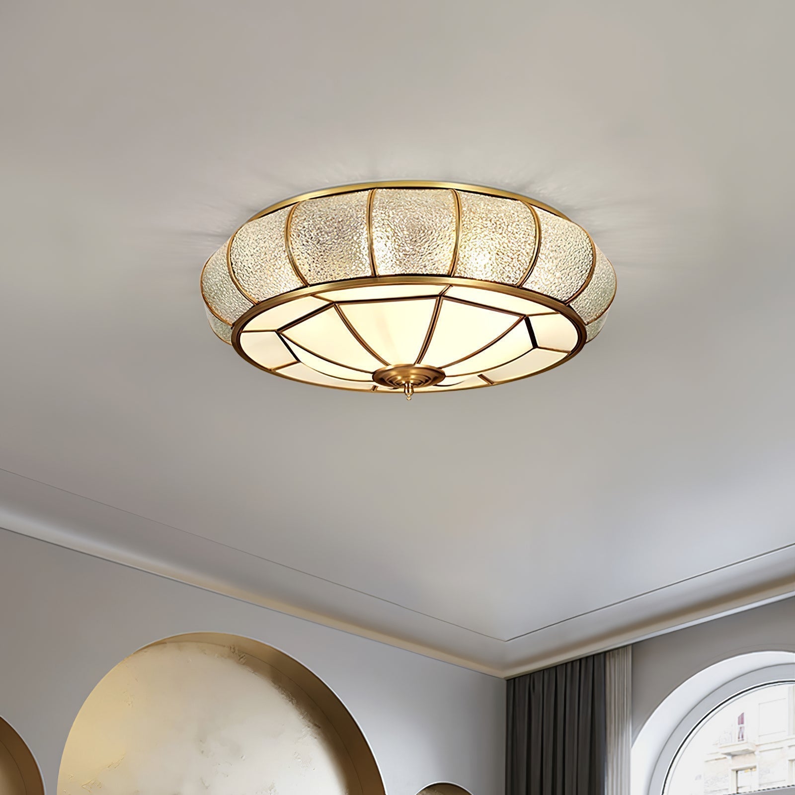 Round Textured Glass Ceiling Light Fixture for Modern Home Decor & Living Room Illumination
