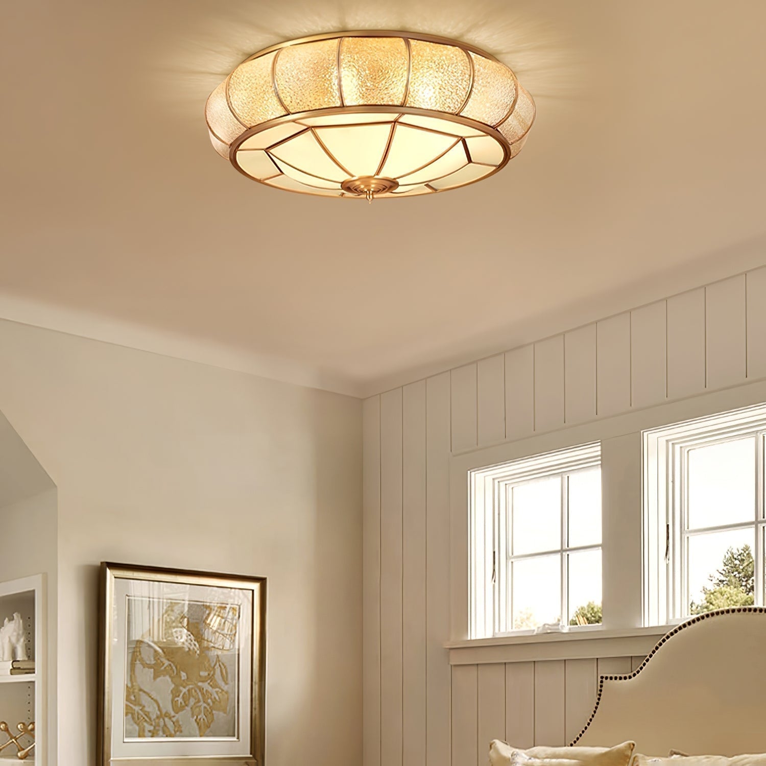 Round Textured Glass Ceiling Light Fixture for Modern Home Decor & Living Room Illumination