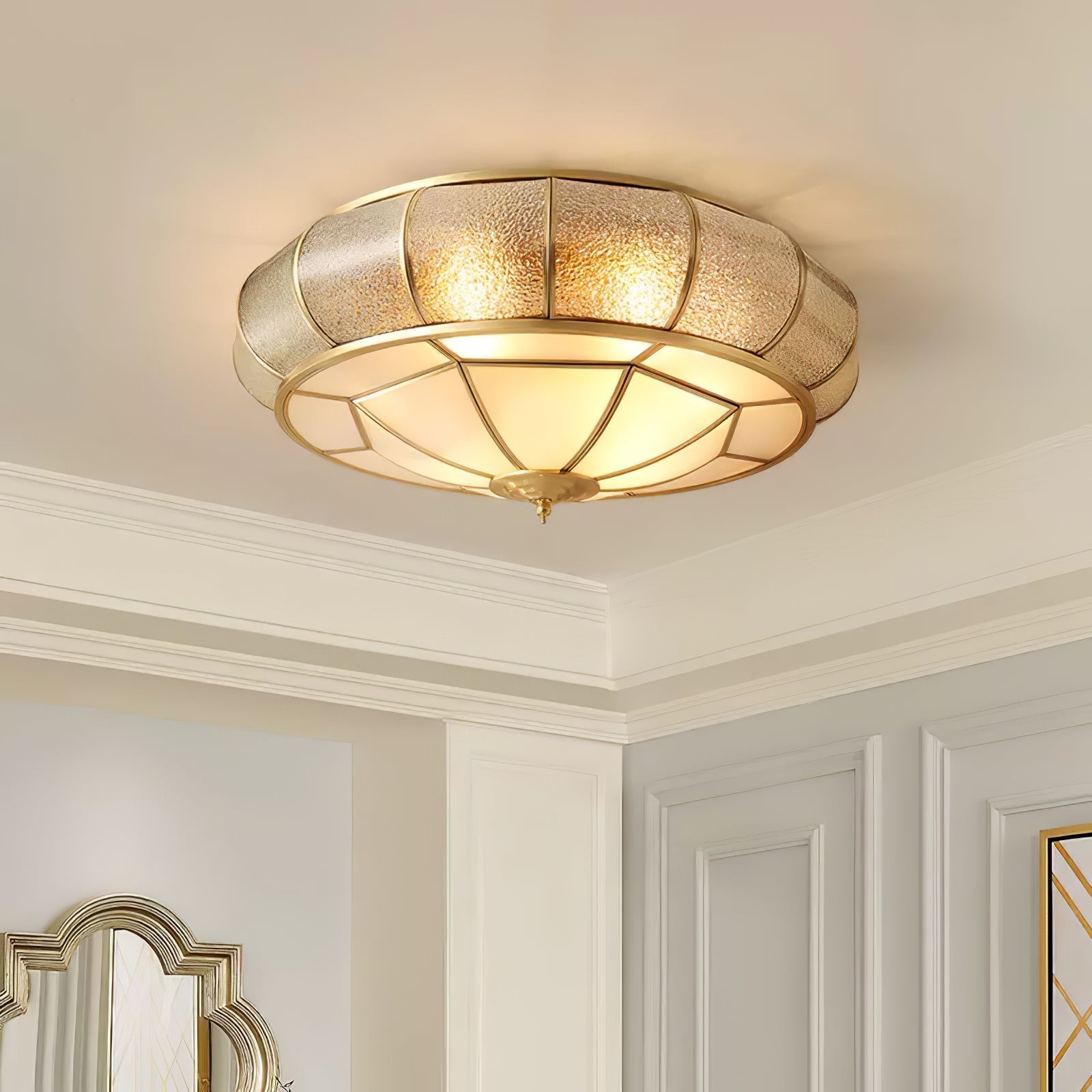 Round Textured Glass Ceiling Light Fixture for Modern Home Decor & Living Room Illumination