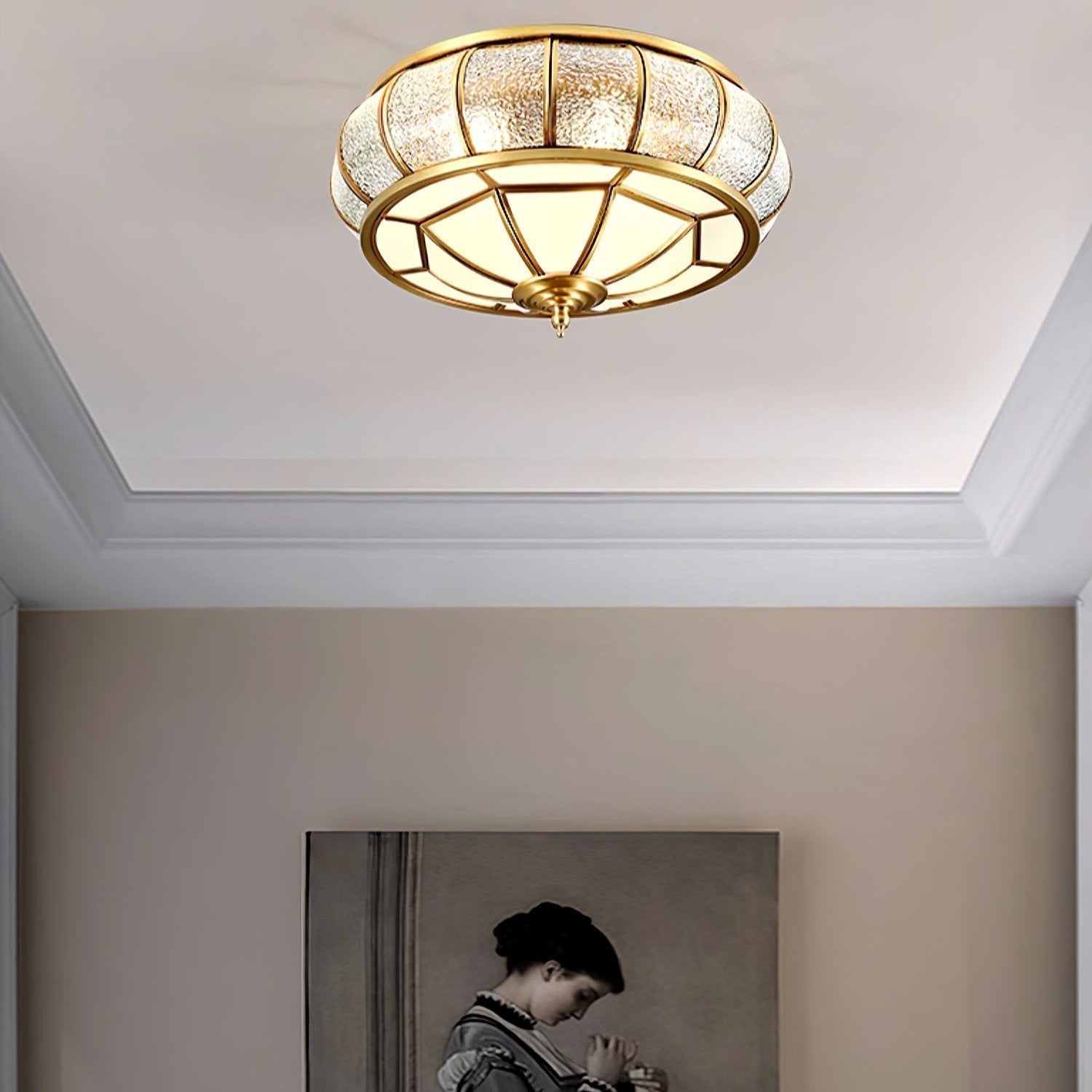 Round Textured Glass Ceiling Light Fixture for Modern Home Decor & Living Room Illumination