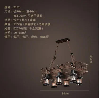 Wooden Decorative Chandelier - American Retro Industrial Style Lighting for Restaurants, Coffee Shops & Bar Counters