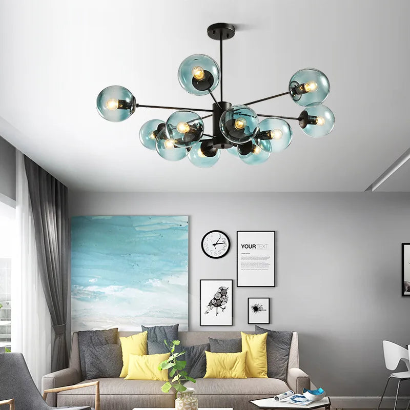 LED Adjustable Ball Glass Chandelier - Modern E27 Hanging Lamp for Living Room & Bedroom Lighting Fixtures