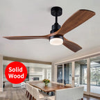 42/52 Inch Solid Wood Ceiling Fan with Remote Control and Light for Living Rooms, Bedrooms, Dining Rooms, and Studies