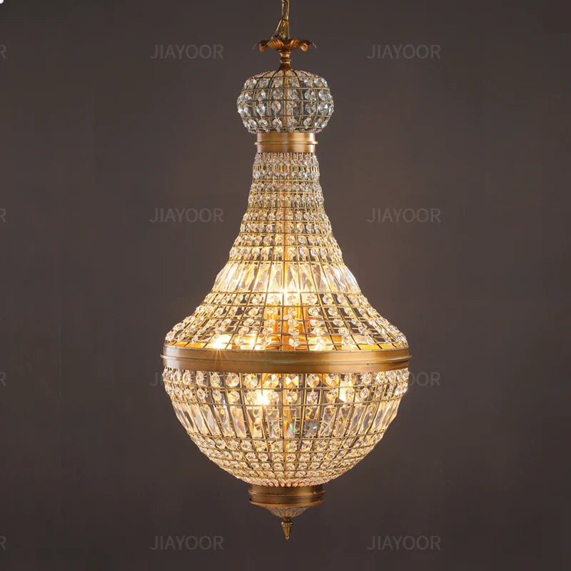 Crystal Pendant Light for High-Rise Villa & Duplex Living Rooms - American Restaurant Fixture