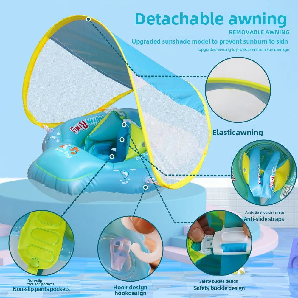 Inflatable Baby Swim Float | Waterproof with Sun Canopy & Ideal for Pool Fun and Water Safety Training