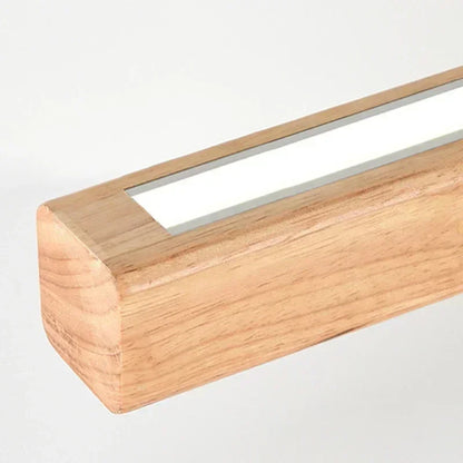 LED Pendant Light Fixture - Modern Wood Long Strip Chandelier for Dining Room, Kitchen & Living Room Lighting