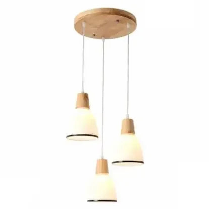 Nordic Wood Chandelier for Dining Room - Modern Minimalist 3-Head Fixture for Small Spaces & Restaurants
