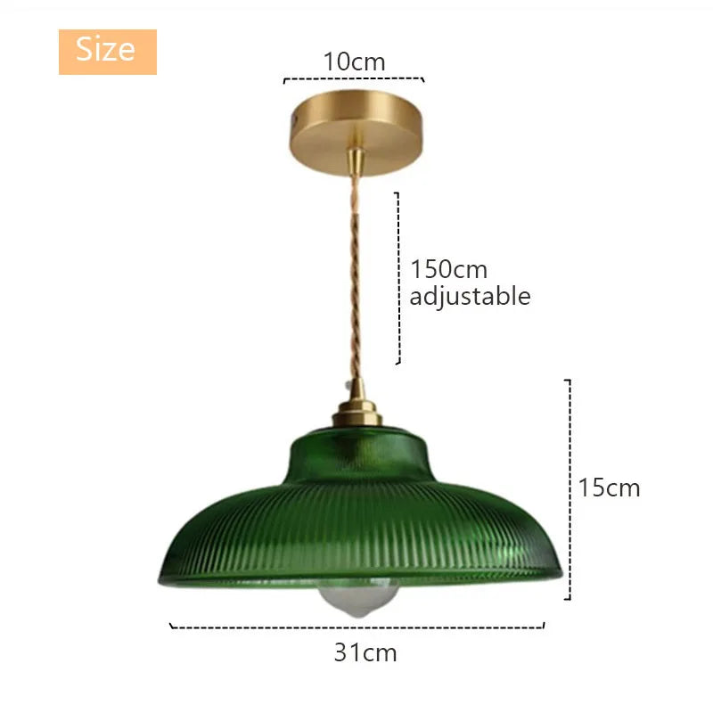 Vintage Green Glass Pendant Light Fixture for Kitchen Island & Dining Room Lighting