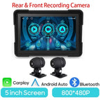 5 Inch Waterproof Dash Cam Monitor | 1080P WiFi, Android Auto & GPS Navigation for Motorcycles and Cars