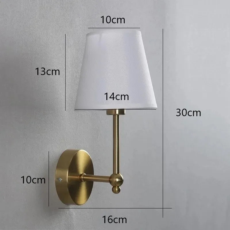 Retro American Wall Lamp for Bedroom, Nightstand & Bathroom Mirror - Luxury Fabric Shade Wall Sconce Lighting Fixture