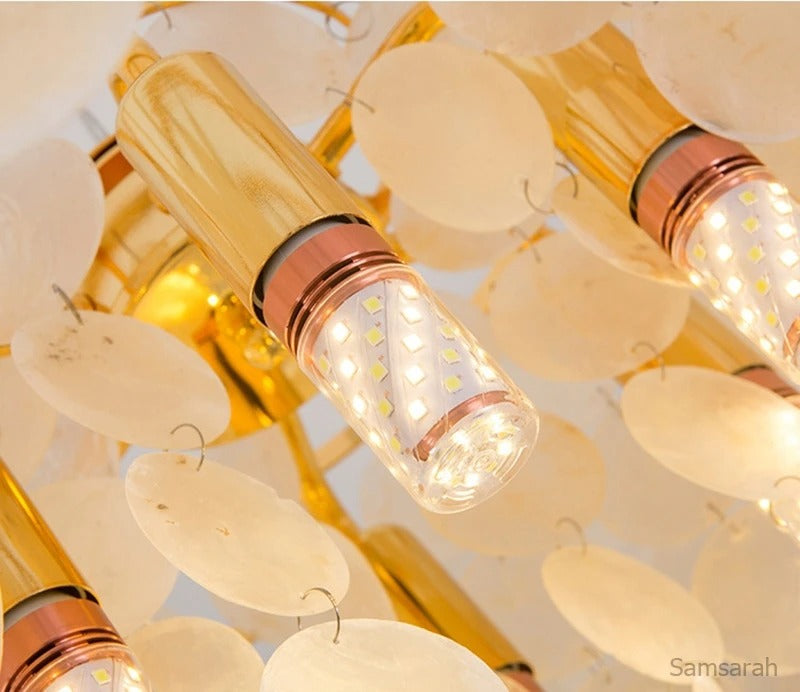 Seashell Pendant Chandelier Light Fixture - Coastal Decor for Living Room & Dining Room