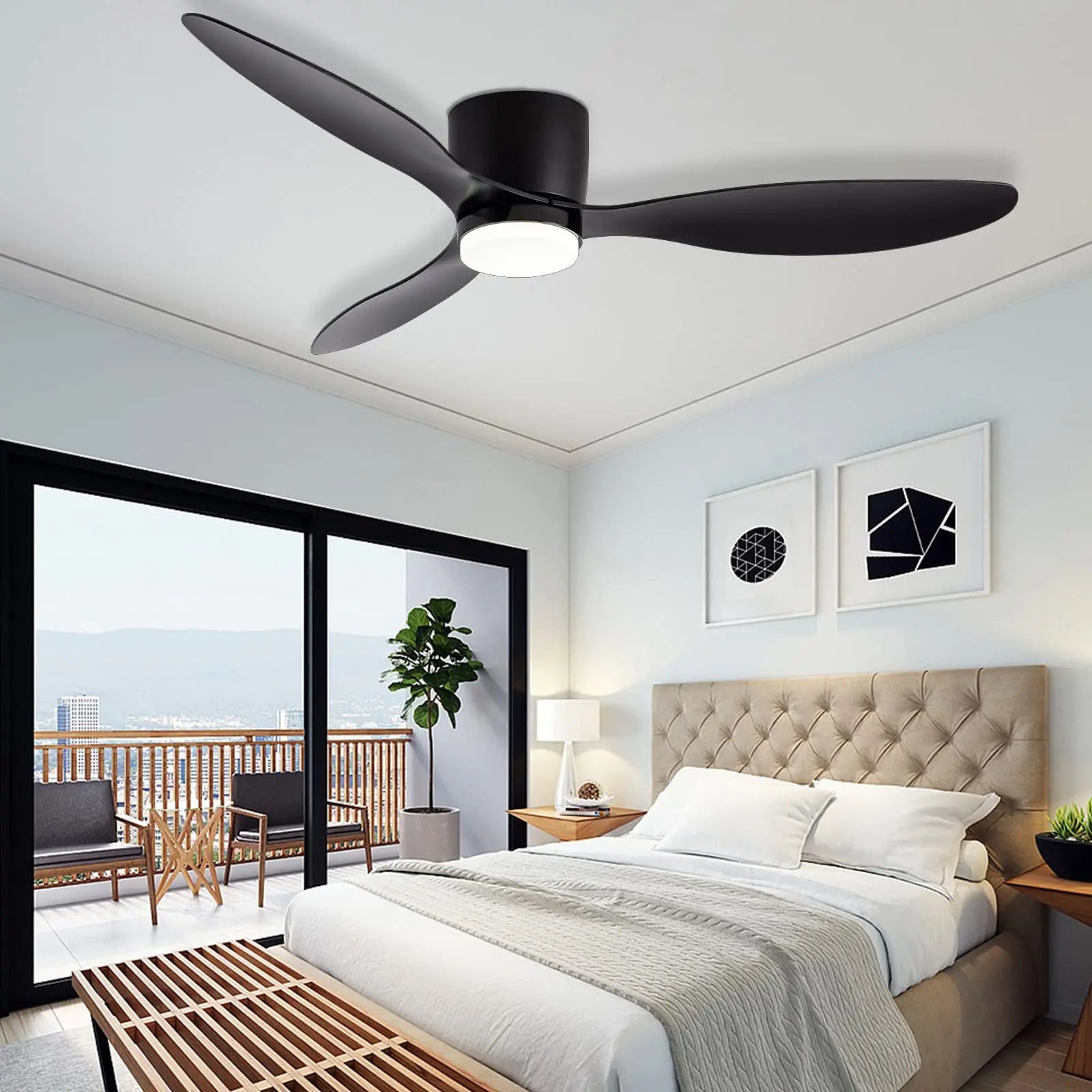 LED Ceiling Fans with Lights 42/52 Inch, 3 Color Options, 6 Speed DC Motor, Remote Control, Low Profile Decorative Lighting for Home