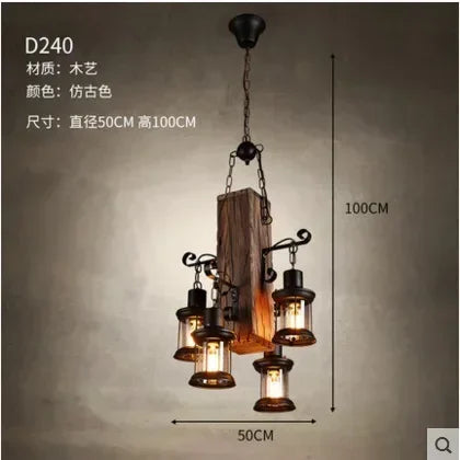 Wooden Decorative Chandelier - American Retro Industrial Style Lighting for Restaurants, Coffee Shops & Bar Counters