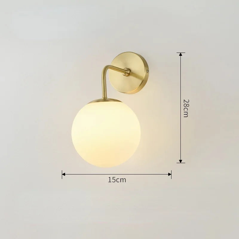 LED Gold Glass Ball Wall Lamp - Modern Indoor Lighting for Living Room, Bathroom, Bedroom, Bedside, Entrance & Porch