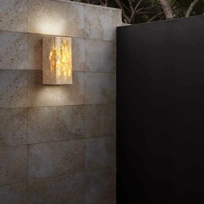 IP65 Waterproof Outdoor LED Wall Lamp with Travertine Stone Design for Garden, Patio & Exterior Lighting