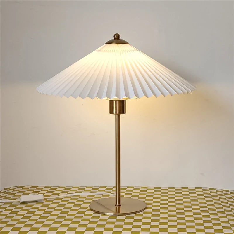 LED Floor Lamp with Pleated Lampshade - Adjustable Angle Table Lamp for Bedroom, Study, and Desktop Lighting