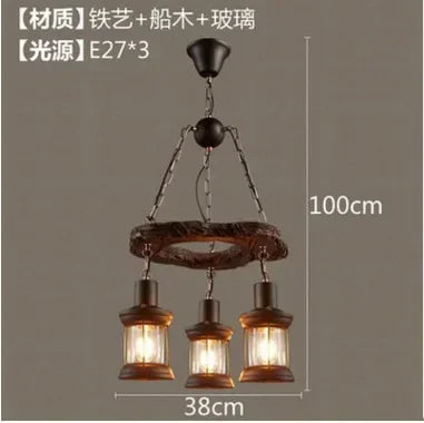 Wooden Decorative Chandelier - American Retro Industrial Style Lighting for Restaurants, Coffee Shops & Bar Counters