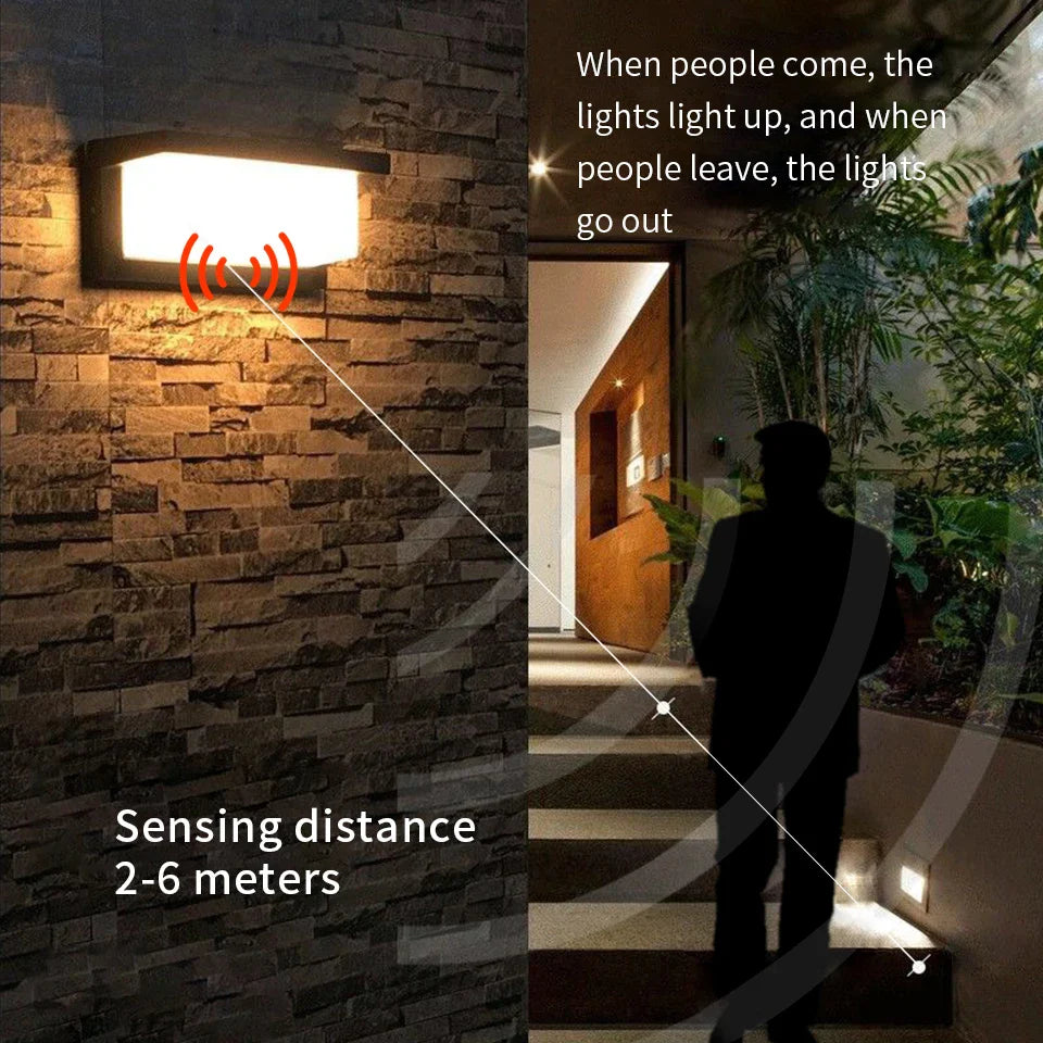 LED Outdoor Wall Light with Motion Sensor - Waterproof IP66 Porch & Garden Lighting for Balcony and Exterior Use