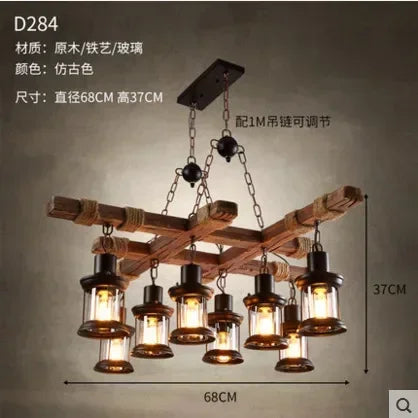 Wooden Decorative Chandelier - American Retro Industrial Style Lighting for Restaurants, Coffee Shops & Bar Counters