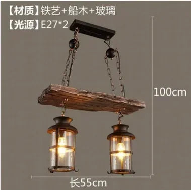 Wooden Decorative Chandelier - American Retro Industrial Style Lighting for Restaurants, Coffee Shops & Bar Counters