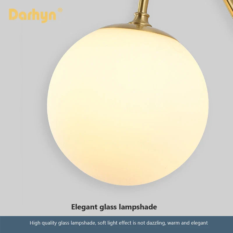 Nordic Wall Lamp - Golden Round Ball Fixture with Milky Glass - Indoor Bedroom & Bedside Lighting Decor