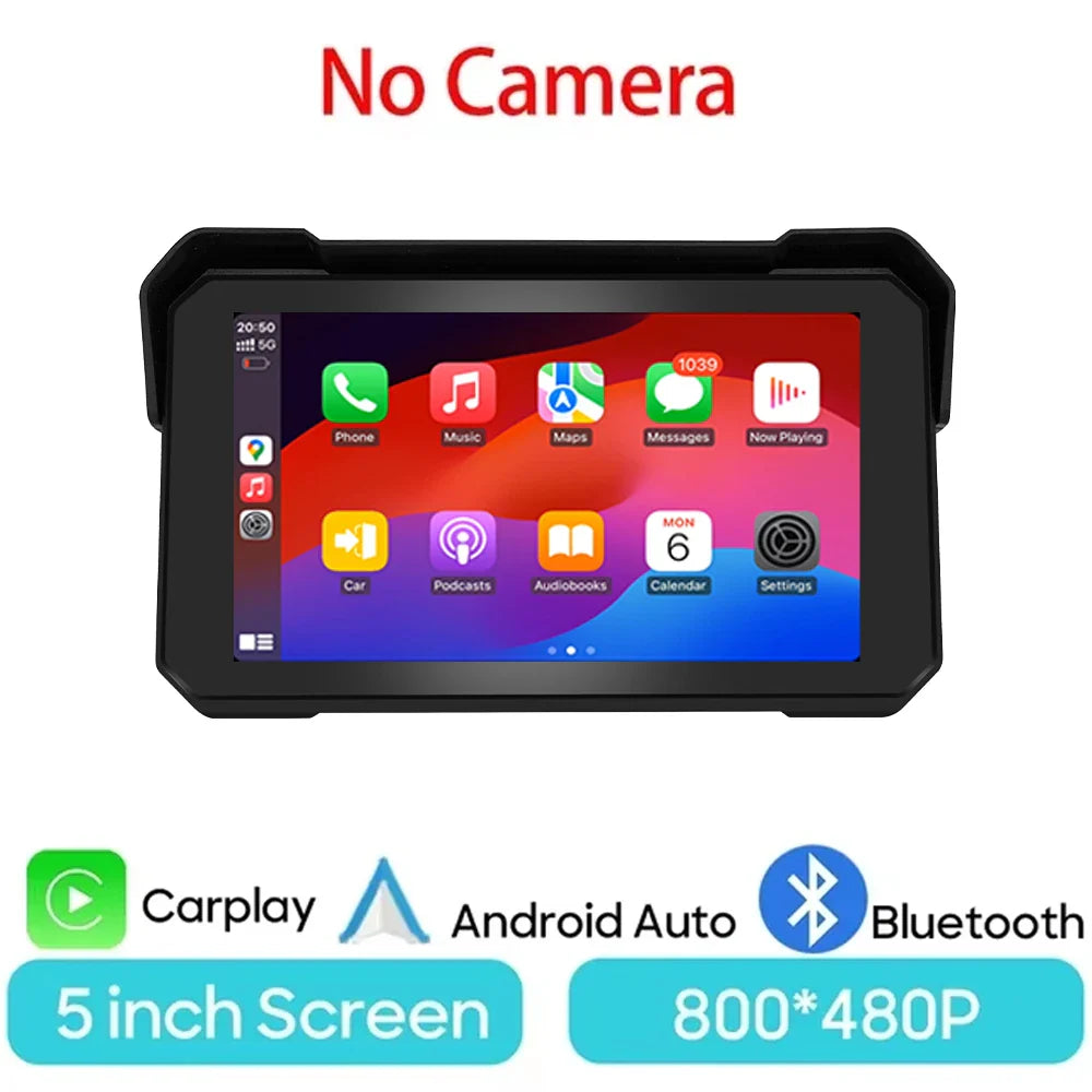 5 Inch Waterproof Dash Cam Monitor | 1080P WiFi, Android Auto & GPS Navigation for Motorcycles and Cars