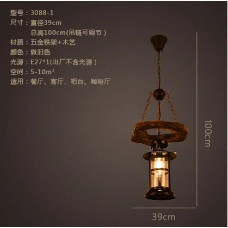 Wooden Decorative Chandelier - American Retro Industrial Style Lighting for Restaurants, Coffee Shops & Bar Counters