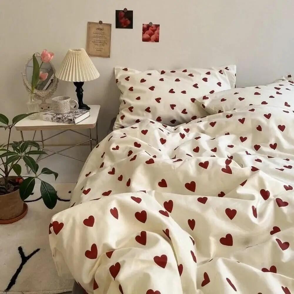 Love Heart Bedding Set - Soft Microfiber Comforter & Sheet Set for Kids' Bedrooms & Romantic Decor