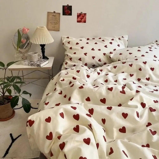 Love Heart Bedding Set - Soft Microfiber Comforter & Sheet Set for Kids' Bedrooms & Romantic Decor