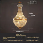 Crystal Pendant Light for High-Rise Villa & Duplex Living Rooms - American Restaurant Fixture