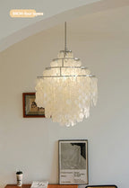 Seashell Pendant Chandelier Light Fixture - Coastal Decor for Living Room & Dining Room