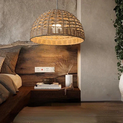 Rattan Pendant Light Fixture - Wicker Lampshade for Ceiling & Table Lighting - Ideal for Home Decor & Ambient Illumination