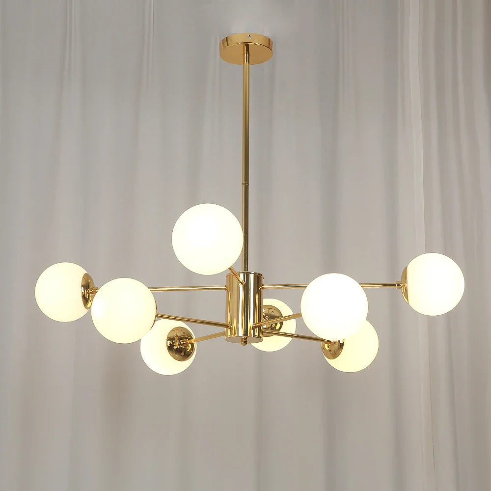 LED Adjustable Ball Glass Chandelier - Modern E27 Hanging Lamp for Living Room & Bedroom Lighting Fixtures