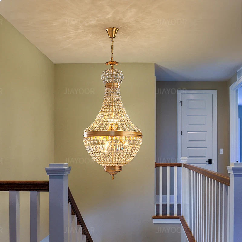 Crystal Pendant Light for High-Rise Villa & Duplex Living Rooms - American Restaurant Fixture