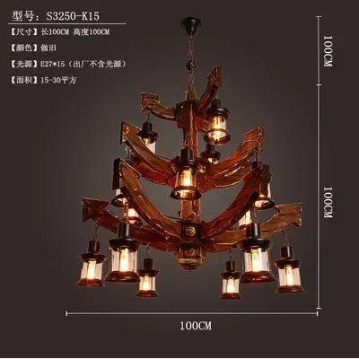 Wooden Decorative Chandelier - American Retro Industrial Style Lighting for Restaurants, Coffee Shops & Bar Counters