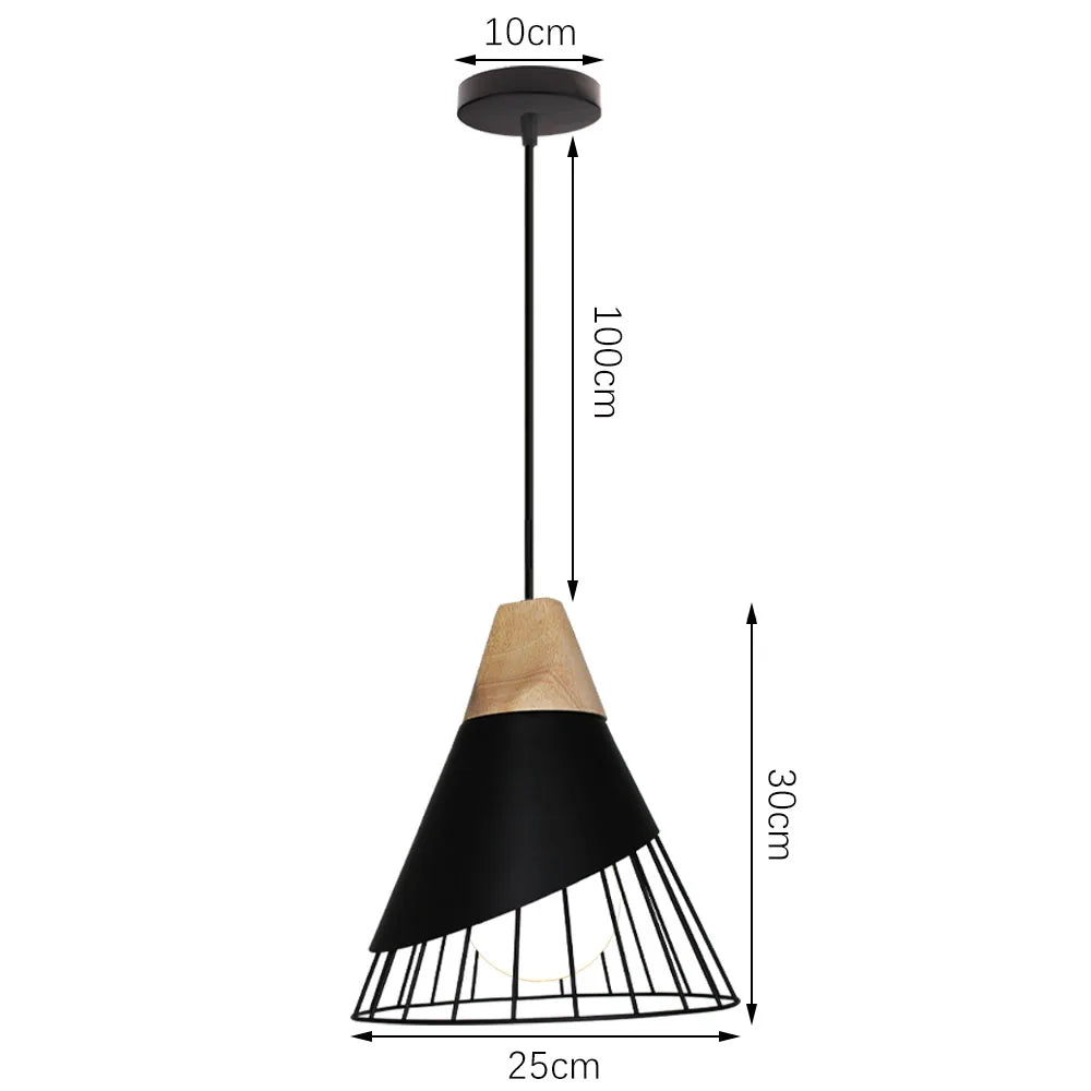 LED Wood Pendant Light Fixture - E27 Hanging Chandelier for Industrial Living Room, Bedroom & Kitchen Decor Lighting