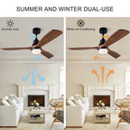 42/52 Inch Solid Wood Ceiling Fan with Remote Control and Light for Living Rooms, Bedrooms, Dining Rooms, and Studies