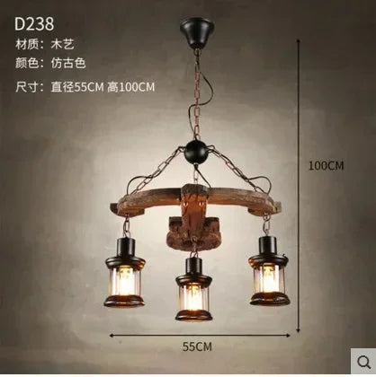 Wooden Decorative Chandelier - American Retro Industrial Style Lighting for Restaurants, Coffee Shops & Bar Counters