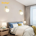 Nordic Wall Lamp - Golden Round Ball Fixture with Milky Glass - Indoor Bedroom & Bedside Lighting Decor