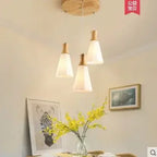Nordic Wood Chandelier for Dining Room - Modern Minimalist 3-Head Fixture for Small Spaces & Restaurants