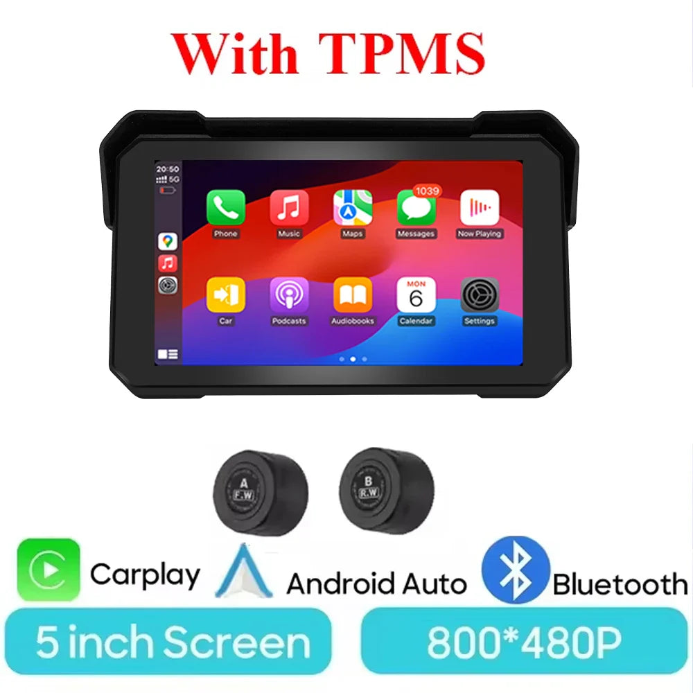 5 Inch Waterproof Dash Cam Monitor | 1080P WiFi, Android Auto & GPS Navigation for Motorcycles and Cars