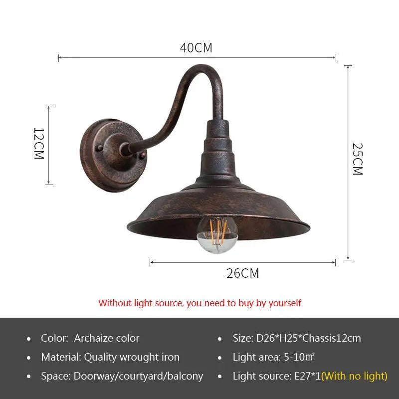 LED Retro Wall Lamp - Waterproof Rust Colored Black Fixture for Indoor & Outdoor Home Decor Lighting