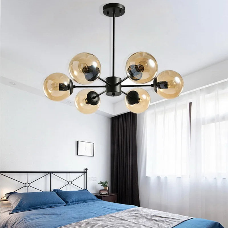 LED Adjustable Ball Glass Chandelier - Modern E27 Hanging Lamp for Living Room & Bedroom Lighting Fixtures