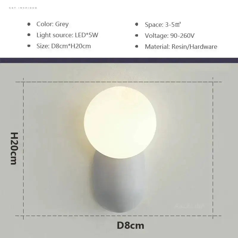 Nordic Wall Lamp - Golden Round Ball Fixture with Milky Glass - Indoor Bedroom & Bedside Lighting Decor