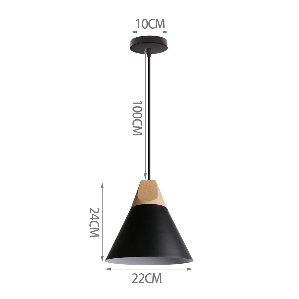 LED Wood Pendant Light Fixture - E27 Hanging Chandelier for Industrial Living Room, Bedroom & Kitchen Decor Lighting